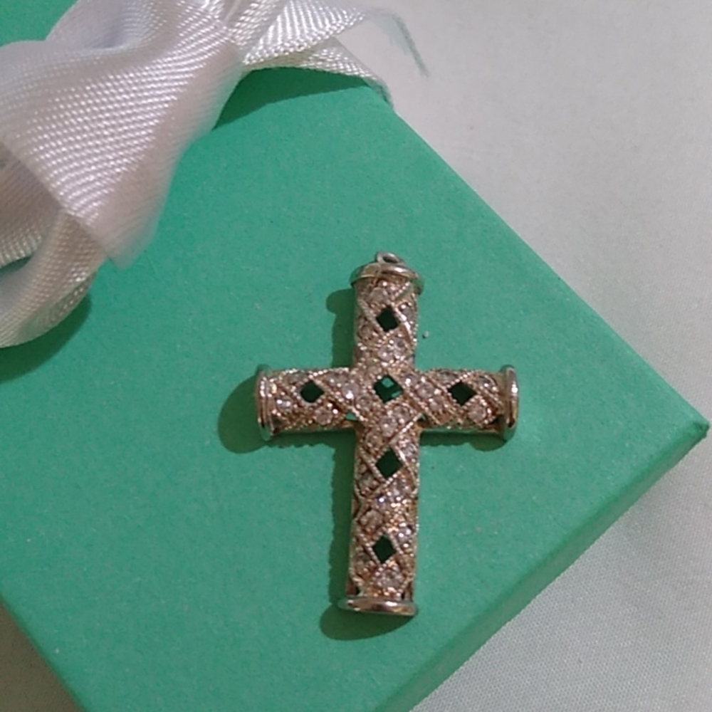 Sterling Silver Cross Pendant with Clear CZs